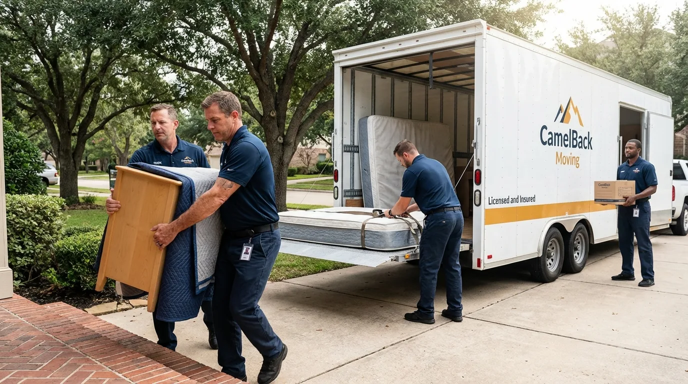 Crew loading residential truck for cross-state move from East Palatka, FL